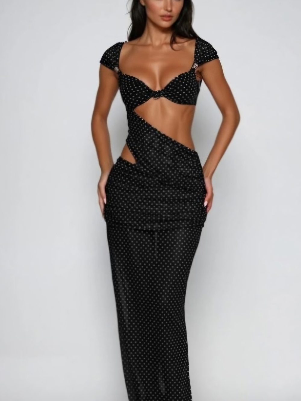 Black Polka Dot Cutout Maxi Dress